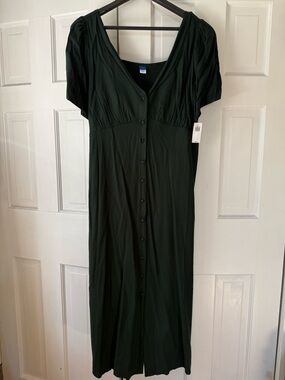 Old Navy Dark Green Button-Front Maxi Dress